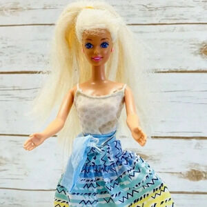 MATTEL BARBIE Doll Long Blonde Hair Blue Eyes Body Suit & Skirt 12" Tall Used